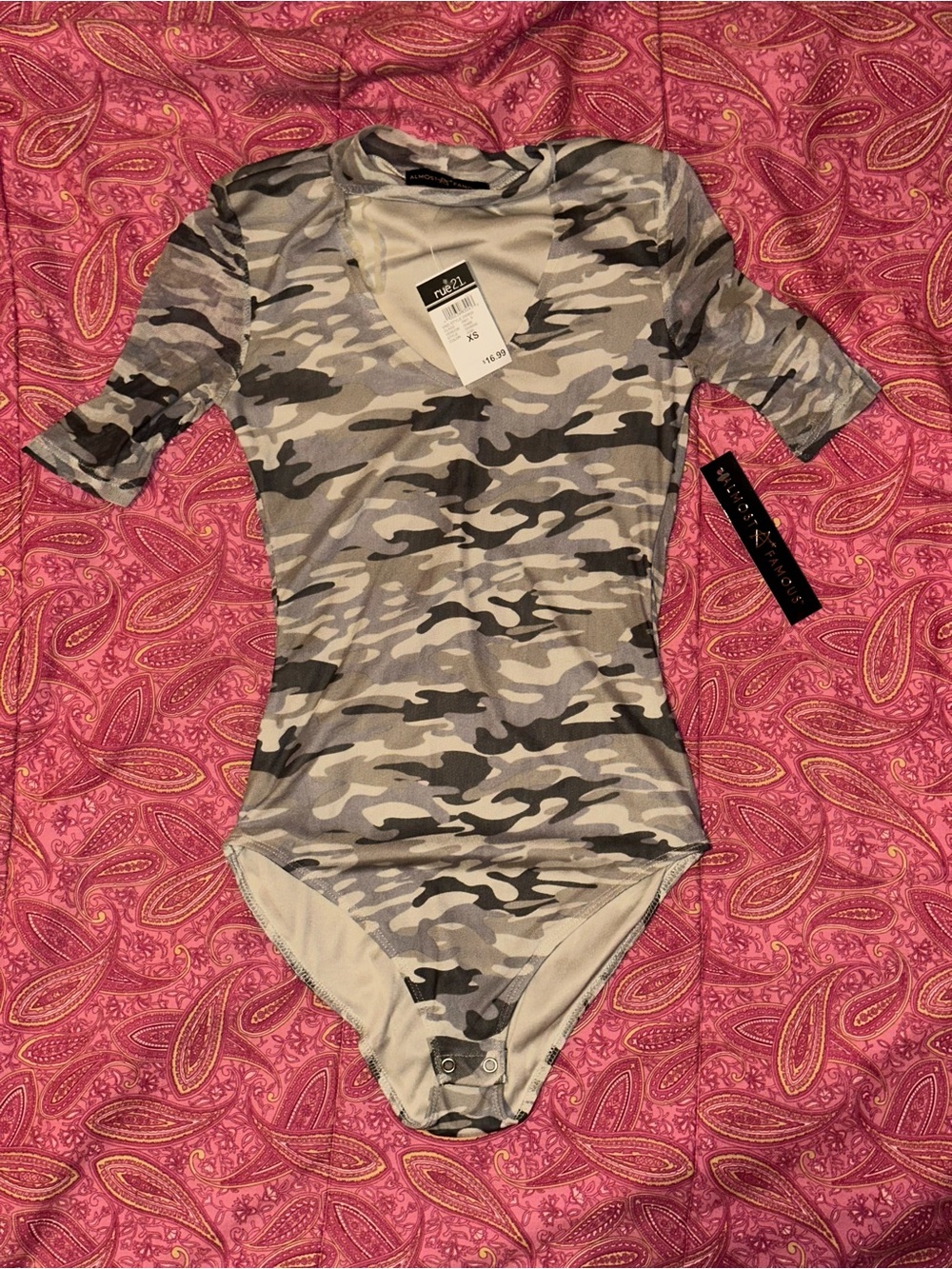Rue21 Gray Camo One-Piece Bodysuit